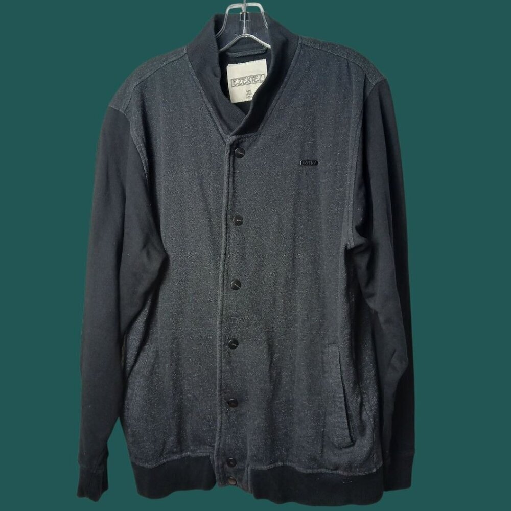 Ezekiel Mens  Snap Front Sweatshirt With Pockets Black/Gray Xlarge